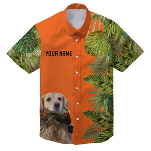 Custom Name Tropical Leaves Hawaiian Shirts With Many Hunting Dog Breeds to Choose, Personalized Gifts FSD4182