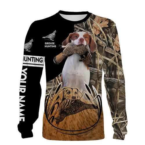Ruffed Grouse Hunting with Brittany Spaniel dog Custom Name 3D All over print Shirts - Hunting gifts FSD3619