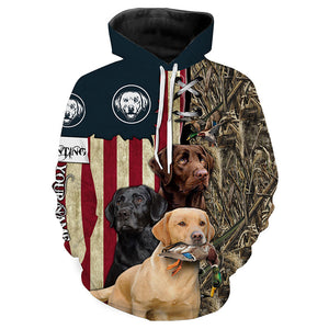 Duck Hunting Dog black yellow chocolate Labrador Retriever American flag Custom All Over Print Shirts FSD3510