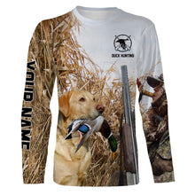 Load image into Gallery viewer, Duck hunting with Dog Yellow Lab Custom Name All over print Shirt, Duck hunting gifts FSD4008