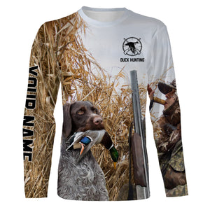 Duck hunting with Dog German wirehaired pointer Custom Name All over print Shirt, Duck hunting gifts FSD4009