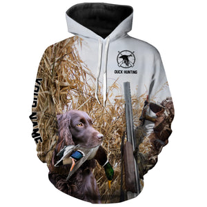 Waterfowl Duck hunting with Dog Boykin Spaniel Custom Name All over print Shirt, Duck hunting gifts FSD4012