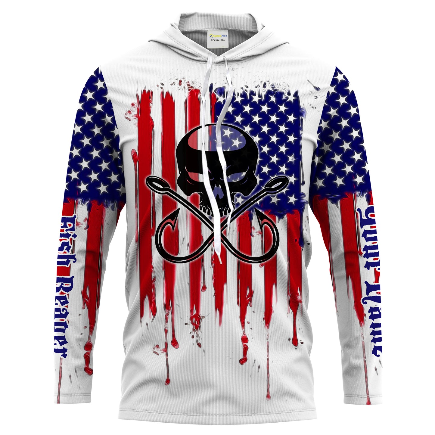Fishing Hooks Skull Fish Reaper American Flag UV Protection Shirts, Patriotic Fishing Apparel - Personalized Gifts  FSD2258