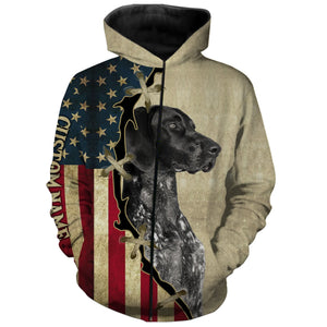 Black German Shorthaired Pointer American flag T-shirt, Hoodie - Custom Dog lover Shirt FSD3943