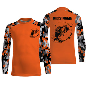 Custom Name Bass Fishing Camouflage Orange Performance Fishing Shirt, Bass Fishing Jerseys  FSD2272