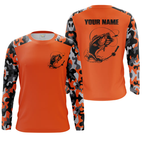 Custom Name Bass Fishing Camouflage Orange Performance Fishing Shirt, Bass Fishing Jerseys  FSD2272