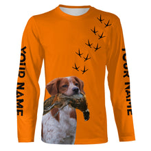 Load image into Gallery viewer, Brittany Dog Pheasant Hunting Blaze Orange custom Name Hunting Hoodie, T-shirt FSD3973