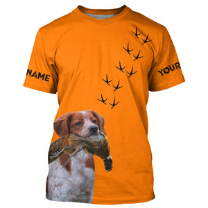 Brittany Dog Pheasant Hunting Blaze Orange custom Name Hunting Hoodie, T-shirt FSD3973
