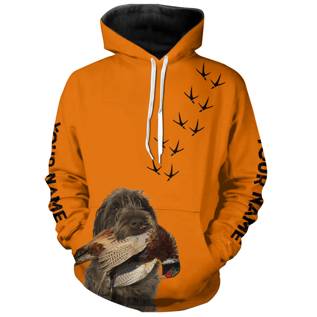 Wirehaired Pointing Griffon Dog Pheasant Hunting Blaze Orange custom Name Hunting Hoodie, T-shirt FSD3974