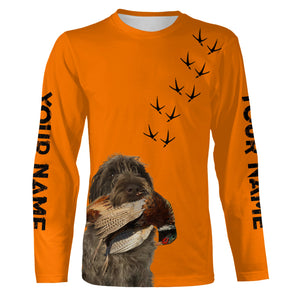 Wirehaired Pointing Griffon Dog Pheasant Hunting Blaze Orange custom Name Hunting Hoodie, T-shirt FSD3974