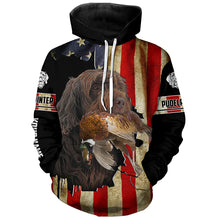 Load image into Gallery viewer, Pudelpointer Pheasant hunting Dogs American flag Custom Name Shirts, gifts for hunting dog owners FSD3798