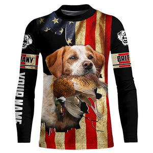 Brittany Bird dog Hunting Pheasant American flag Custom Name Shirts, gifts for hunting dog owners FSD3800