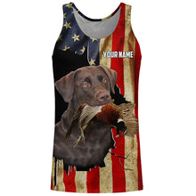 Load image into Gallery viewer, Bird Dog Labs Chocolate Labrador Pheasant hunting American flag Custom Name Shirts, Hoodie FSD3803