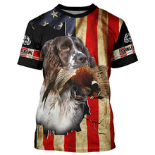 Load image into Gallery viewer, Springer Spaniel bird Dog Pheasant hunting American flag Customized Name Shirts, Hoodie FSD3806