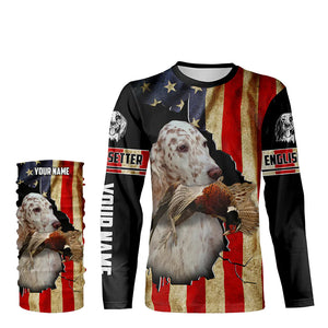 English Setter bird Dog Pheasant hunting American flag Customized Name Shirts, Hoodie FSD3807