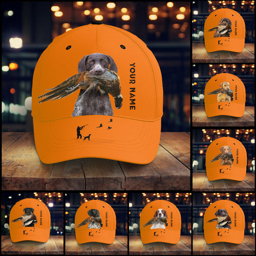 Hunting Dogs Pheasant Hunting Blaze Orange Custom Name Hat for Men, Choose hunting dog breeds FSD3967