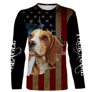 Beagle American Flag Patriotic Customize Name 3D shirt, Beagle Hunting dog lovers gift FSD3476