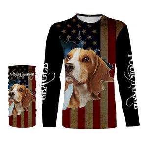 Beagle American Flag Patriotic Customize Name 3D shirt, Beagle Hunting dog lovers gift FSD3476