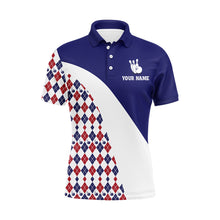 Load image into Gallery viewer, Custom Bowling Shirt for Men, Blue Argyle Bowling Jersey with Name League Bowling Polo Shirt NBP175