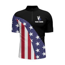 Load image into Gallery viewer, American Flag Bowling Shirt for Men Custom Bowling Jersey Funny Patriots Bowlers League Quarter-Zip NBZ150