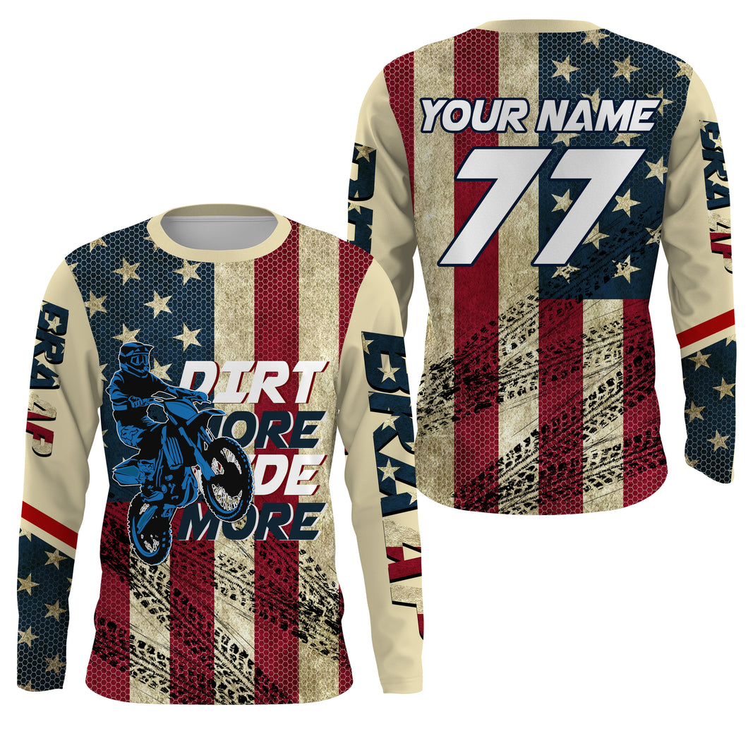 Kid&Adult Custom Motocross Jersey UPF30+ American Flag Dirt Bike MX Racing Dirt More Ride More NMS1153
