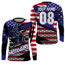 Load image into Gallery viewer, MotoGirl Custom Motocross Jersey Women Biker Patriotic Dirt Bike Shirt American Flag NMS1332