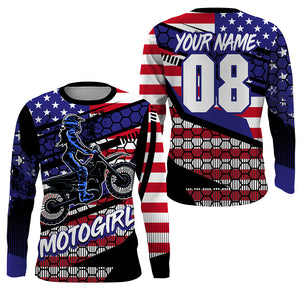 MotoGirl Custom Motocross Jersey Women Biker Patriotic Dirt Bike Shirt American Flag NMS1332