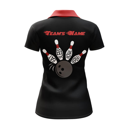 Custom Bowling Shirt for Women, Vintage Ladies Bowling Polo Jersey for Team Eat Sleep Bowl Repeat NBP164