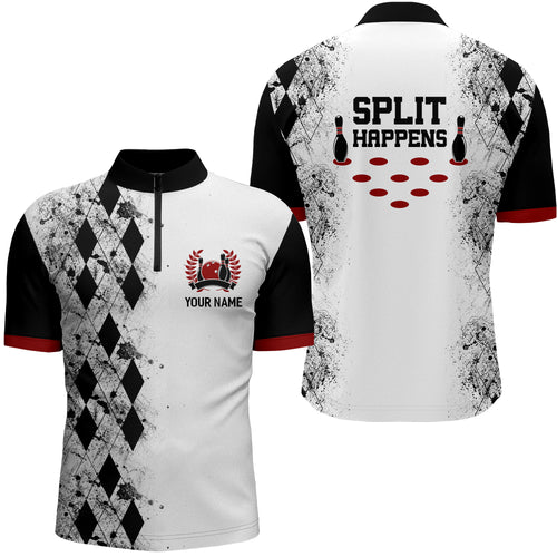 Split Happens Personalized Bowling Shirt for Men League Bowling Jersey with Name Men Quarter-Zip NBZ136