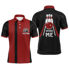 Load image into Gallery viewer, Red &amp; Black Polo Bowling Shirt for Men, Custom Name Bowling Jersey, Spare Me Bowlers Shirt NBP133