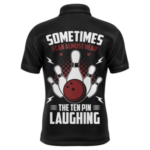 Funny Flame Polo Bowling Shirt for Men, Custom Name Black Bowling Jersey Ten Pin Laughing NBP131