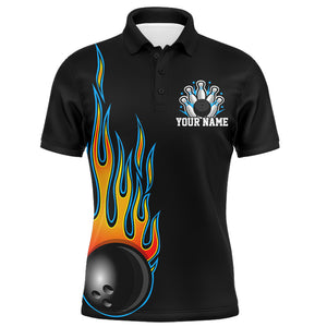 Men Flame Bowling Shirt Personalized Name Bowling Polo Short Sleeve Men Bowler Jersey NBP110