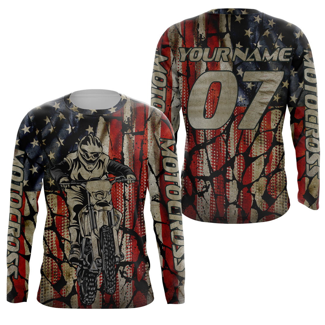 Personalized Patriotic MX Jersey UPF30+ Adult&Kid Motocross Racing American Biker Motorcycle US Jersey| NMS718