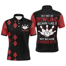 Load image into Gallery viewer, Funny Bowling Shirt for Men Personalized Name Black &amp; Red Argyle Bowler Polo Jersey NBP115