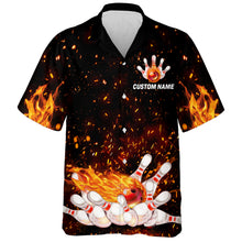 Load image into Gallery viewer, Flame Hawaiian Bowling Shirt, Personalized Team Bowlers Jersey Short Sleeve Button Down Fire Bowling NBH65