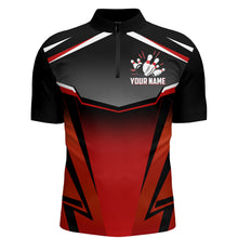 Load image into Gallery viewer, Custom Bowling Shirt for Men, Kingpins Red Quarter-Zip Bowling Shirt with Name, Men Bowlers Jersey NBZ180