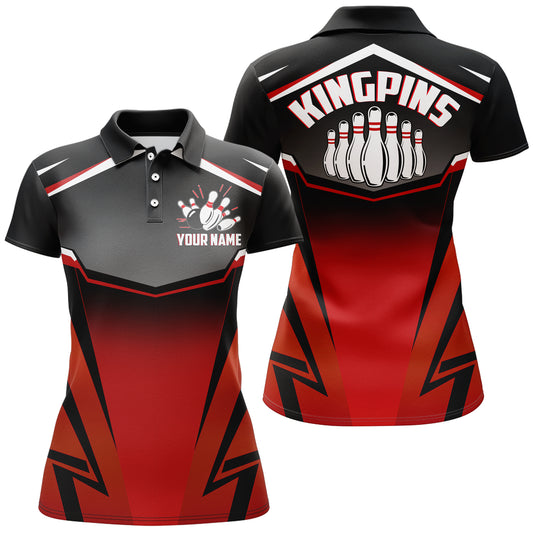 Custom Bowling Shirt for Women, Kingpins Red Polo Bowling Shirt with Name, Ladies Bowling Jersey NBP180