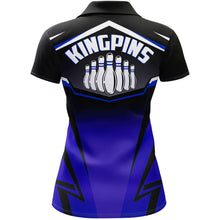 Load image into Gallery viewer, Custom Bowling Shirt for Women Kingpins Blue Polo Bowling Shirt with Name, Ladies Bowling Jersey NBP181