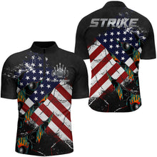 Load image into Gallery viewer, American Flag Bowling Shirt for Men Custom Bowling Jersey Strike Patriot League Bowlers Quarter-Zip NBZ151