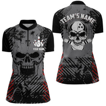 Load image into Gallery viewer, Personalized Skull Bowling Shirt for Women Custom Team's Name Bowling Jersey Lady Quarter-Zip Shirt NBZ126
