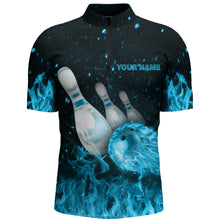 Load image into Gallery viewer, Custom Flames Bowling Shirt for Men, Strike Bowling Jersey for Team Fire League Bowling Quarter-Zip NBZ179