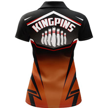 Load image into Gallery viewer, Custom Bowling Shirt for Women, Kingpins Orange Polo Bowling Shirt with Name, Ladies Bowlers Jersey NBP157