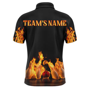 Custom Fire Bowling Shirt for Men, Flames Bowling Jersey with Name League Bowling Team Polo Shirt NBP174