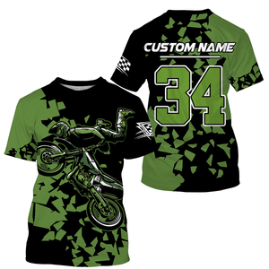 Custom Dirt Bike Jersey UPF30+ Anti UV Protect, Green Motocross Off-Road Riders Motorcycle Racewear| NMS437