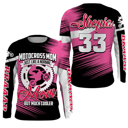 Motocross Mom Personalized Jersey UPF30+ Pink Dirt Bike Mom Racing Shirt Mother's Day Gift NMS1386
