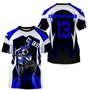 Personalized MotoX jersey UPF30+ blue dirt bike racing motorcycle off-road riders long sleeves| NMS914