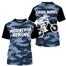 Load image into Gallery viewer, Unisex Mountain Biking Jersey - Custom Name Blue Camo MTB Jersey Cycling Shirt for Cyclist Bike Riders JTS415