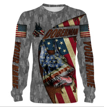 Load image into Gallery viewer, Doberman T-shirt Long Sleeve Hoodie| Custom All Over Print Dog Lover Shirt American Flag Apparel| JTSD226