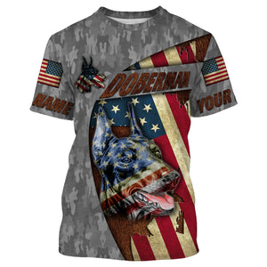 Doberman T-shirt Long Sleeve Hoodie| Custom All Over Print Dog Lover Shirt American Flag Apparel| JTSD226