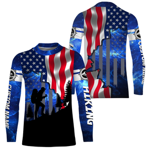 Customized Hiking American Flag Patriotic UV Protection Custom Name Long Sleeves Shirt| SP122